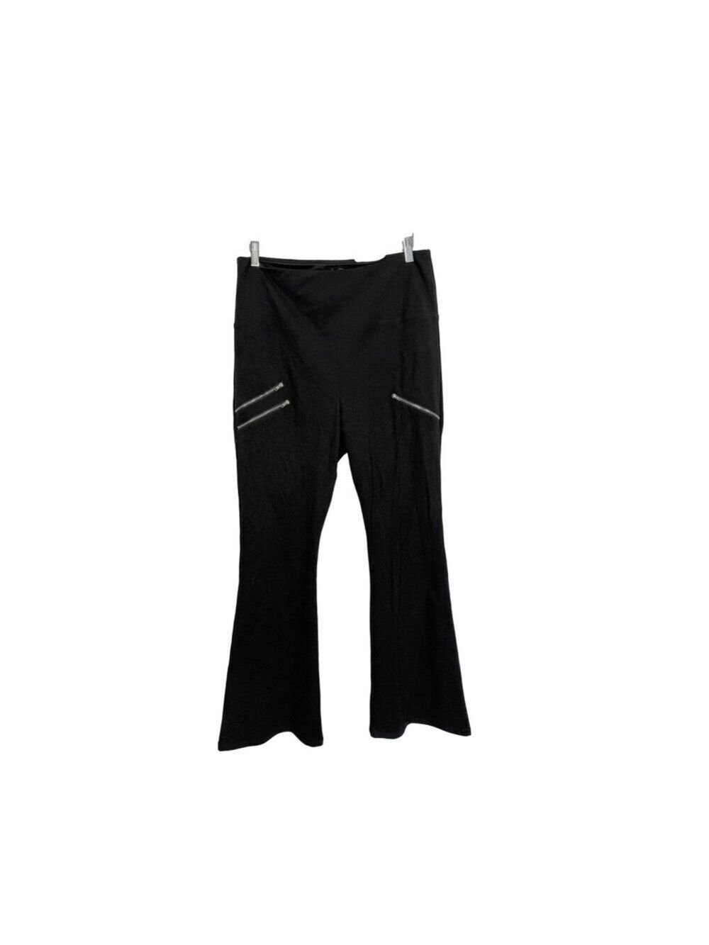 Athena Marie High Waist Flare Leg Pull On Stretch Pants XL Black Zipper Accents